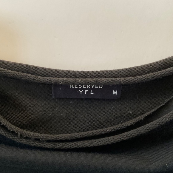 Reserved Women’s Sweatshirt Sz M Black Denim Distressed Sleeves Grunge Edgy Top - Picture 4 of 12